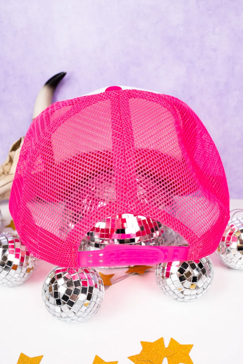 Stacked Yeehaw Fuchsia and White Foam Front Trucker Hat