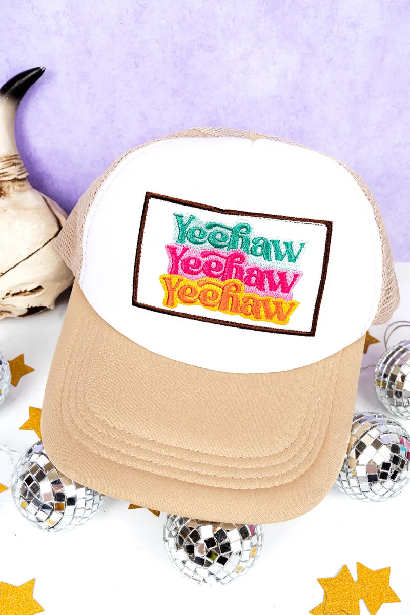Stacked Yeehaw Ivory and White Foam Front Trucker Hat