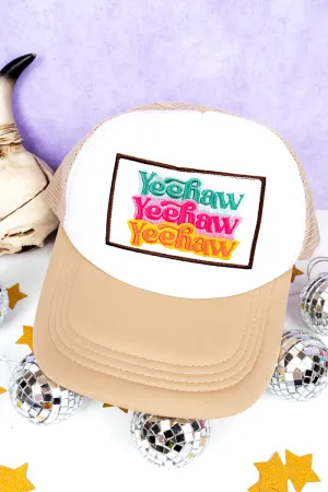 Stacked Yeehaw Ivory and White Foam Front Trucker Hat