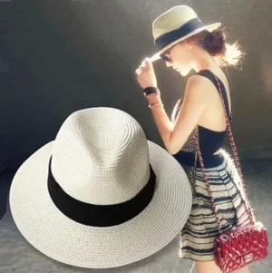 Summer Floppy Straw Beach Sun Hats For Women,Classic Wide Brim Panama Hat