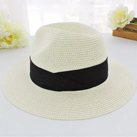 Summer Floppy Straw Beach Sun Hats For Women,Classic Wide Brim Panama Hat