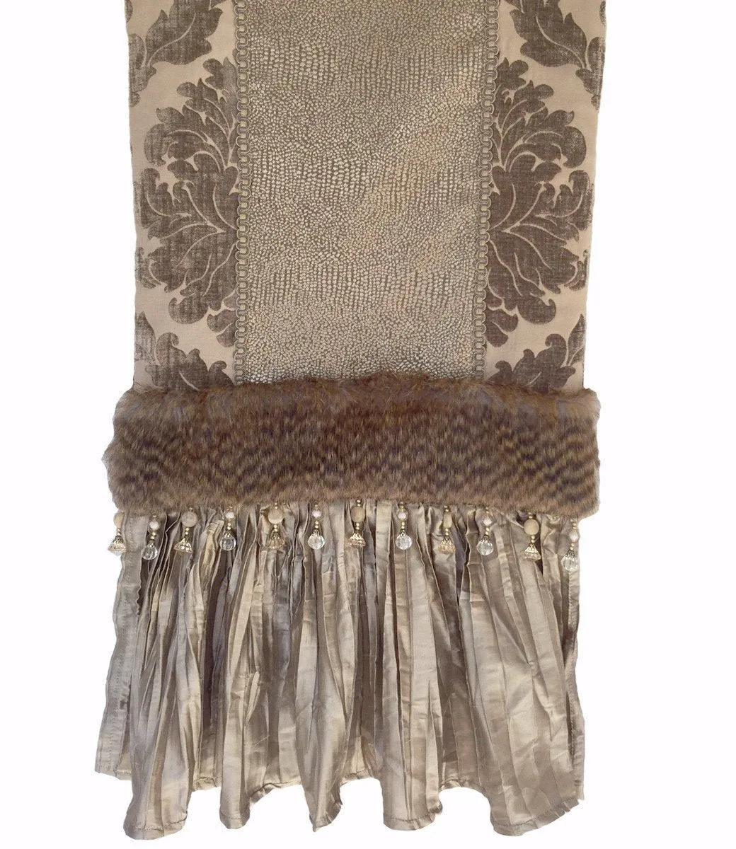 Taupe Chenille Damask And Silk Opulent Table Runner