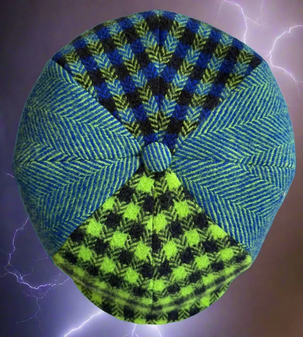 The "Electric Shelby" Patchwork Wool Newsboy Cap by Alfonso D'Este