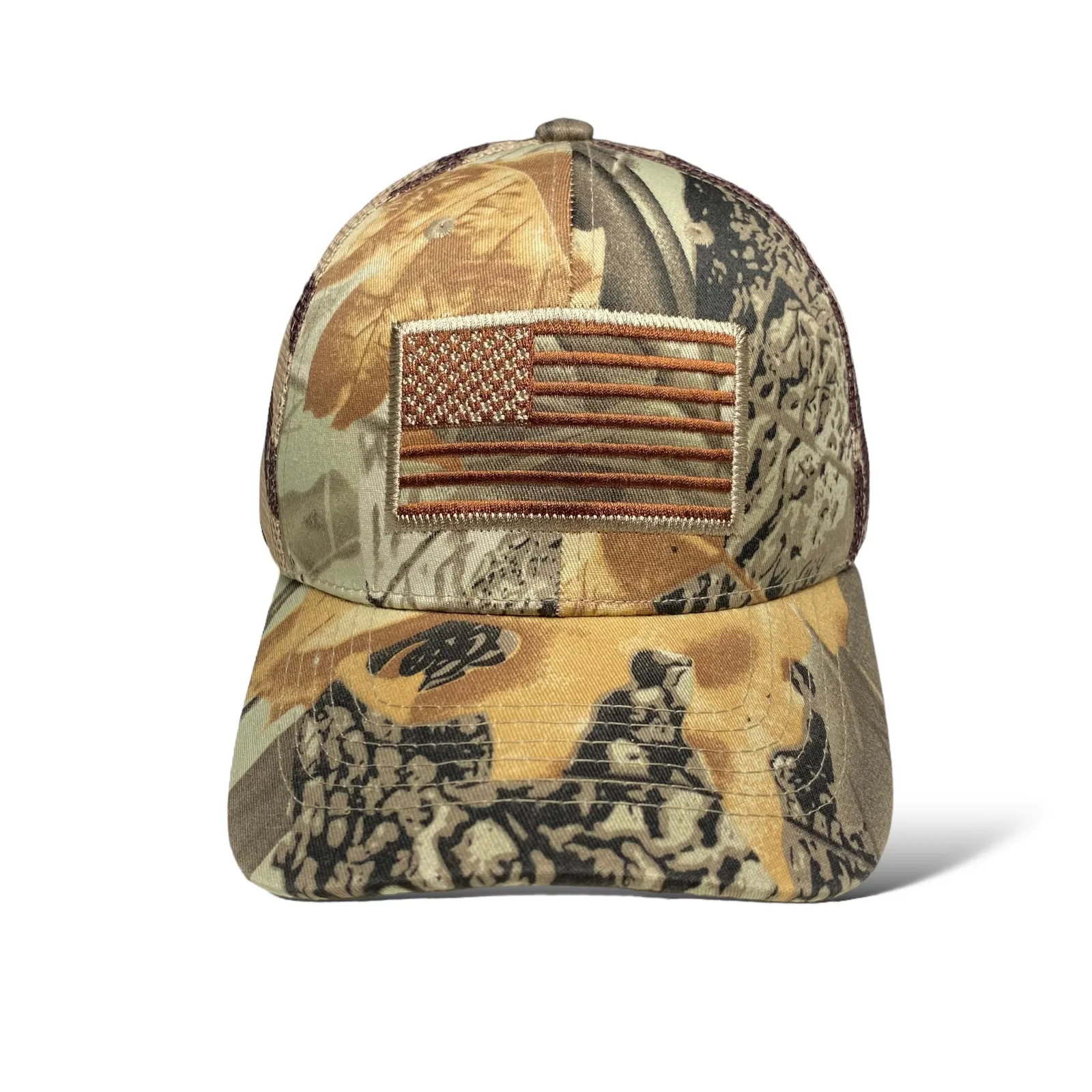 US American Flag Embroidered Patch Adjustable Camo Trucker Hat Cap