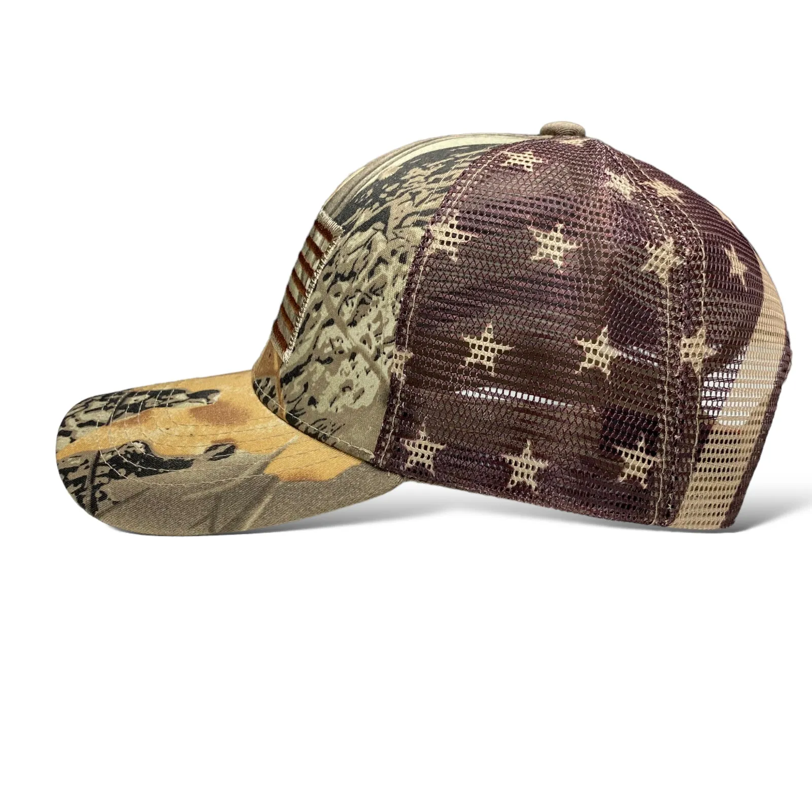 US American Flag Embroidered Patch Adjustable Camo Trucker Hat Cap