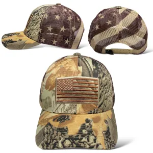 US American Flag Embroidered Patch Adjustable Camo Trucker Hat Cap