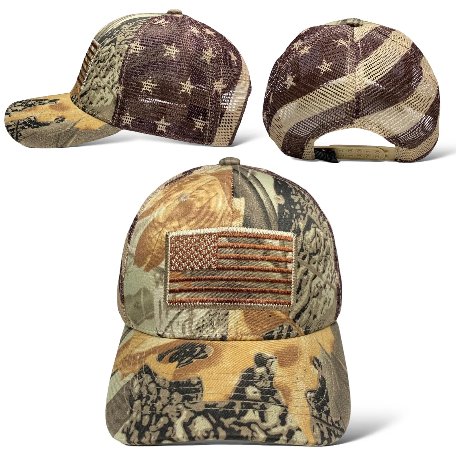 US American Flag Embroidered Patch Adjustable Camo Trucker Hat Cap