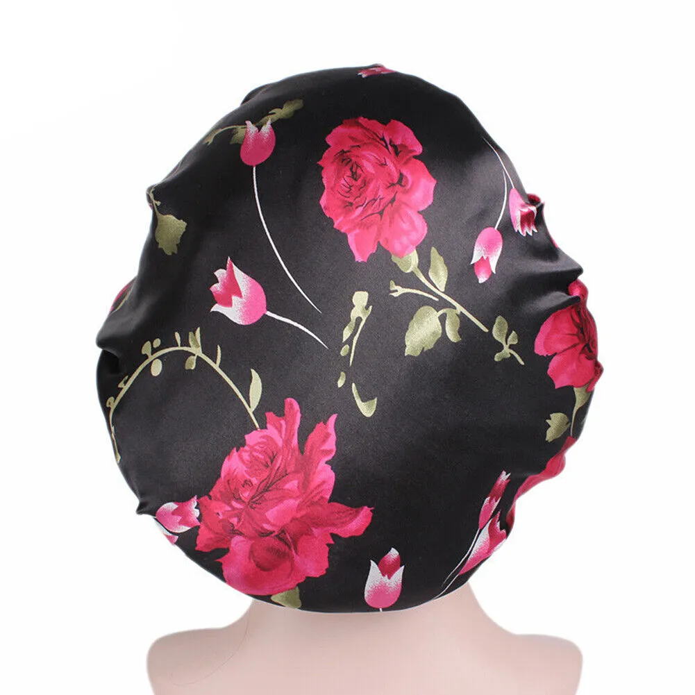 US Women Satin Night Sleep Cap Hair Bonnet Hat Silk Head Cover Wide Elastic Band
