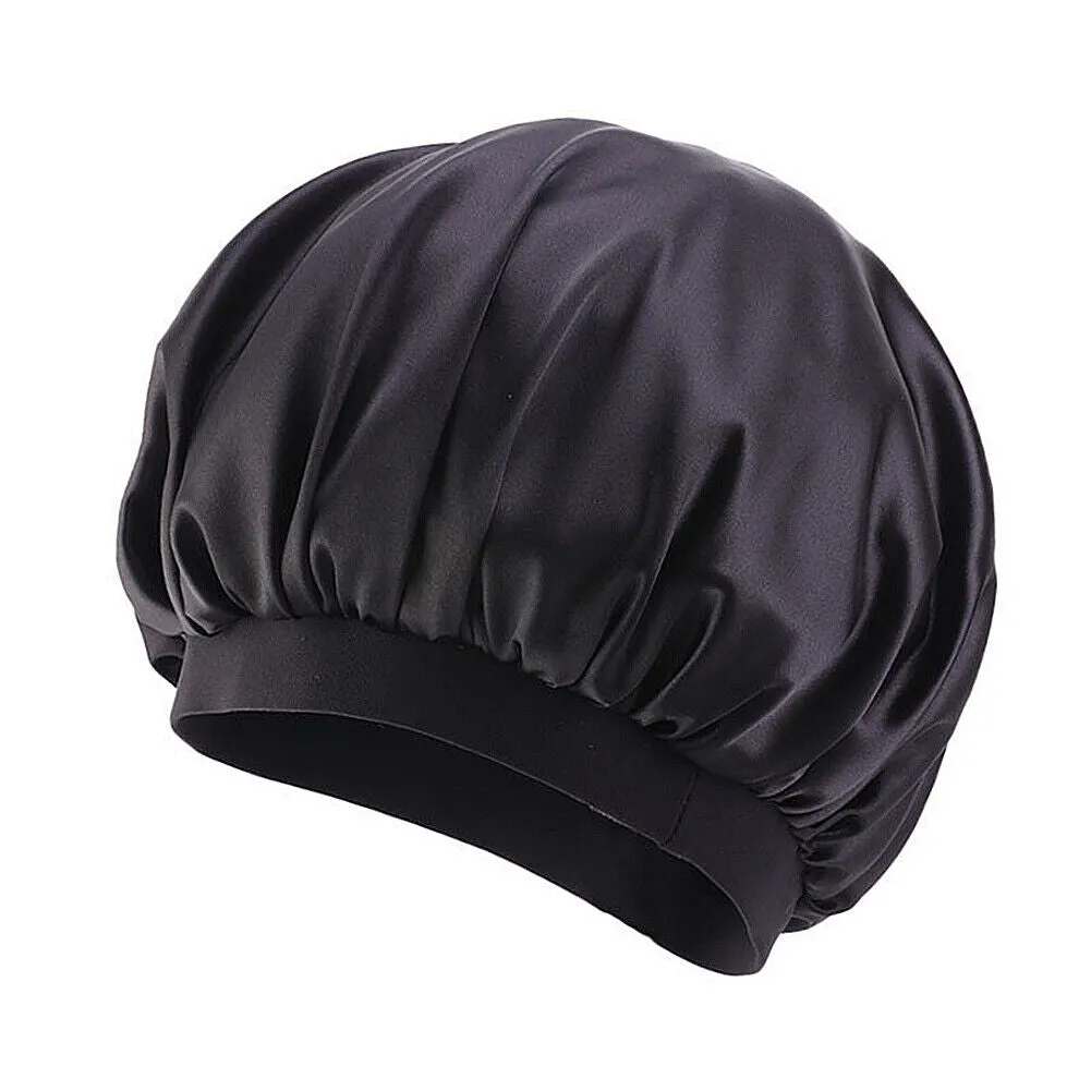 US Women Satin Night Sleep Cap Hair Bonnet Hat Silk Head Cover Wide Elastic Band
