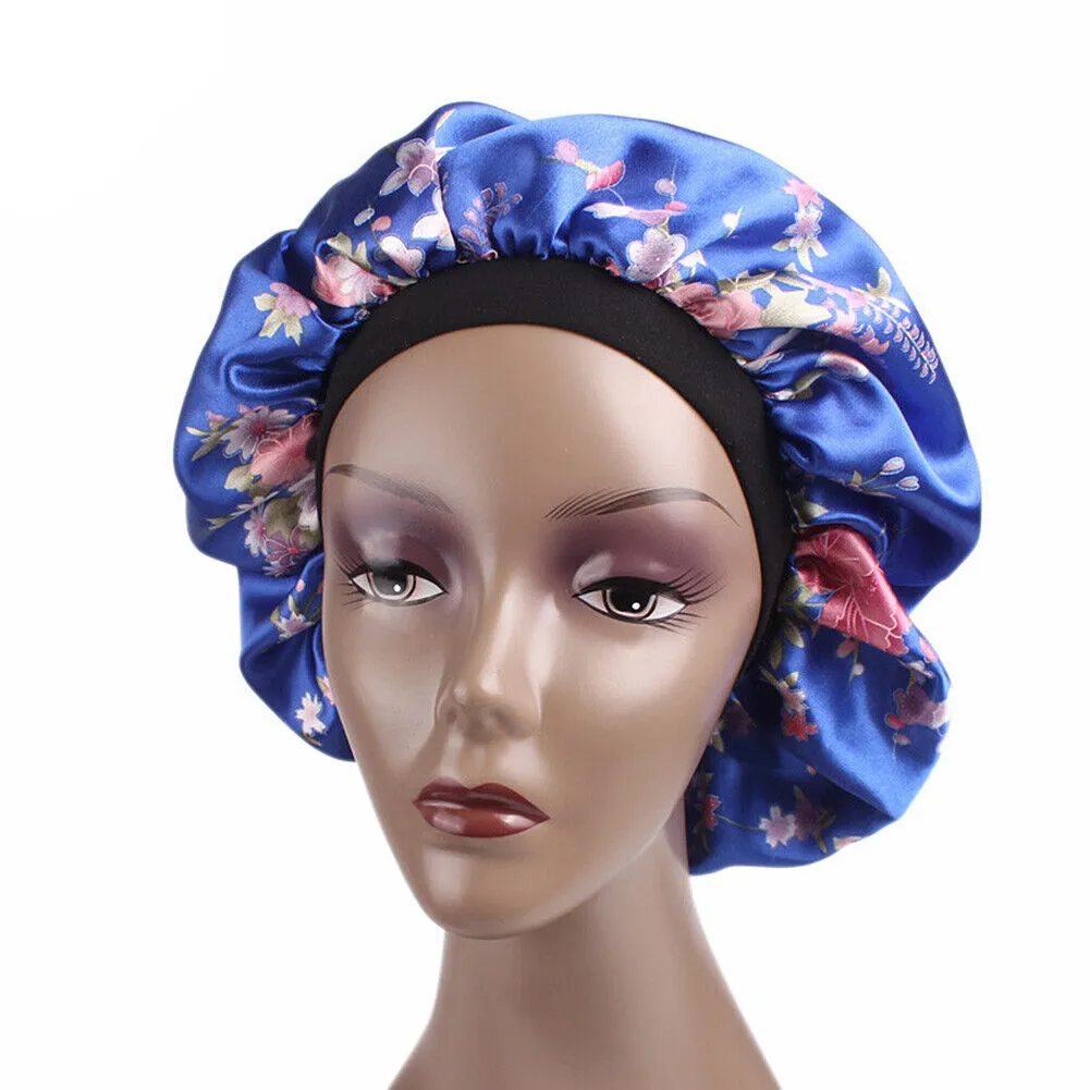 US Women Satin Night Sleep Cap Hair Bonnet Hat Silk Head Cover Wide Elastic Band