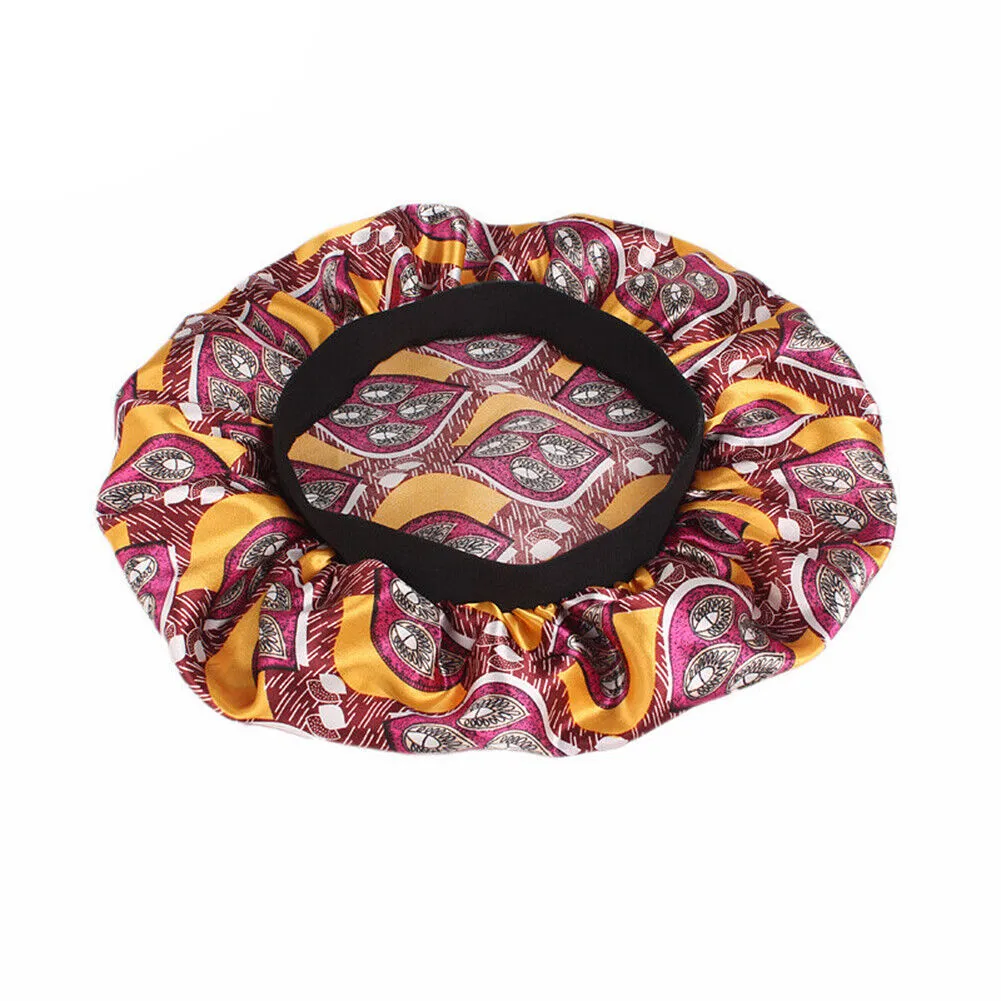 US Women Satin Night Sleep Cap Hair Bonnet Hat Silk Head Cover Wide Elastic Band