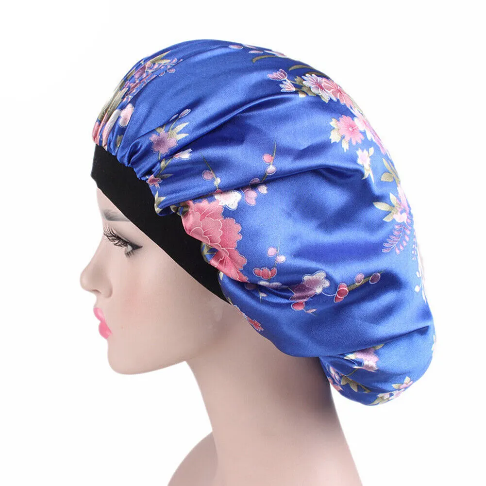 US Women Satin Night Sleep Cap Hair Bonnet Hat Silk Head Cover Wide Elastic Band