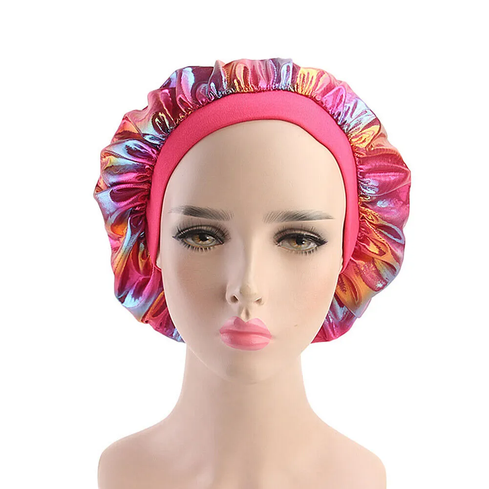 US Women Satin Night Sleep Cap Hair Bonnet Hat Silk Head Cover Wide Elastic Band