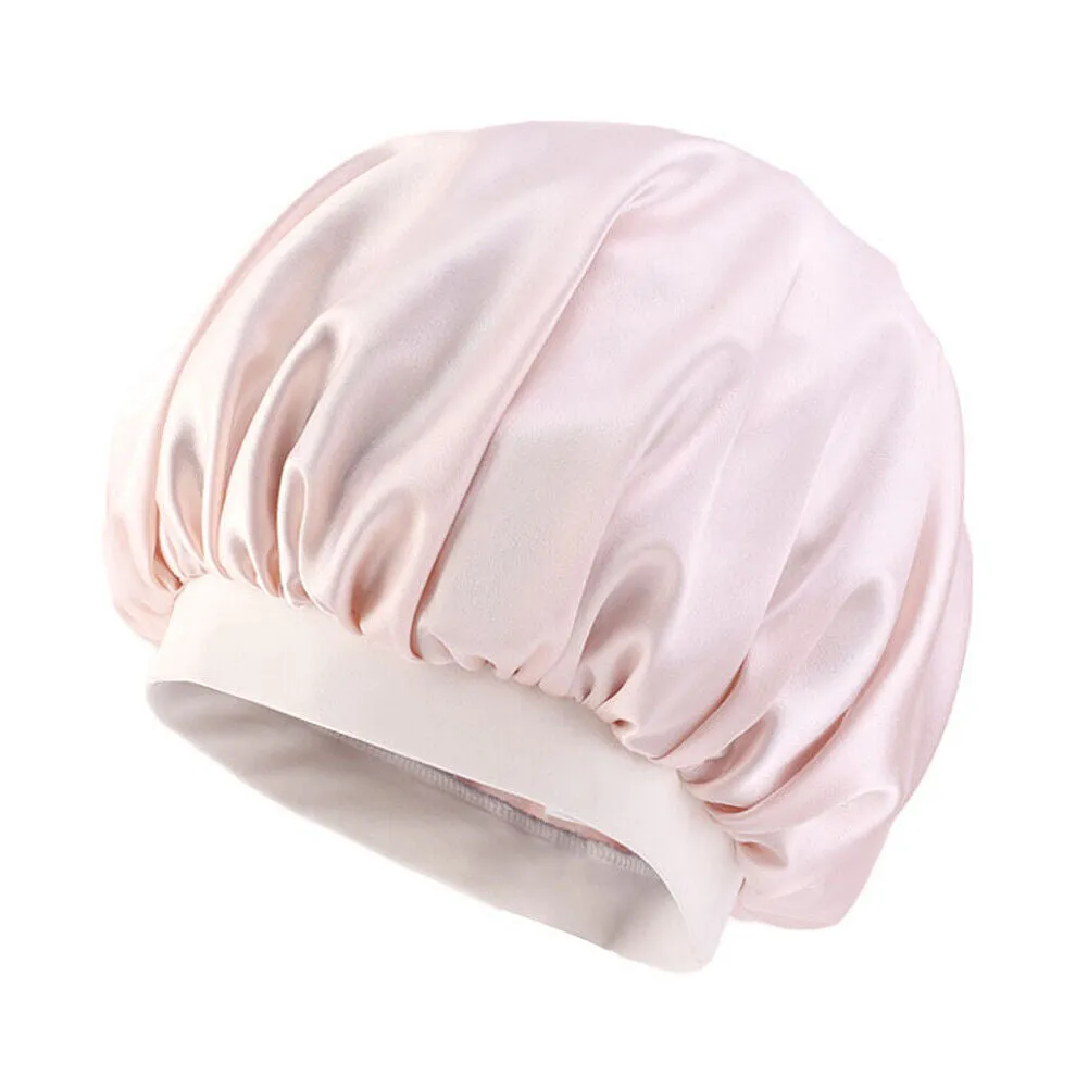 US Women Satin Night Sleep Cap Hair Bonnet Hat Silk Head Cover Wide Elastic Band