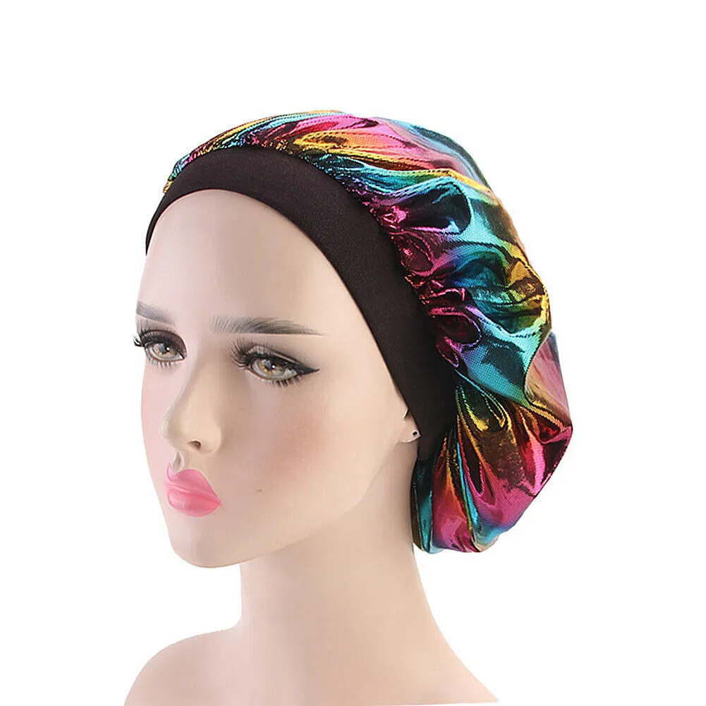 US Women Satin Night Sleep Cap Hair Bonnet Hat Silk Head Cover Wide Elastic Band