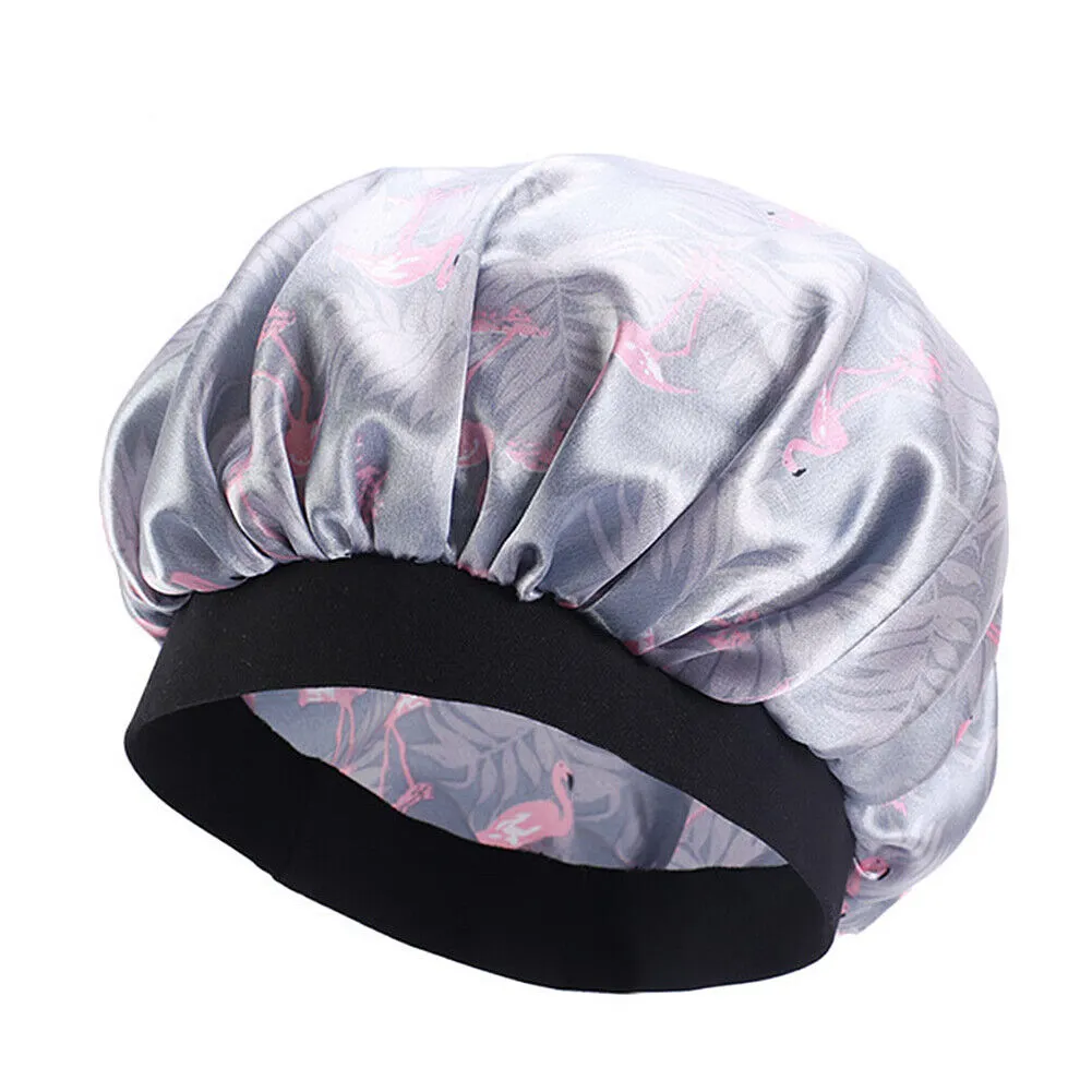 US Women Satin Night Sleep Cap Hair Bonnet Hat Silk Head Cover Wide Elastic Band
