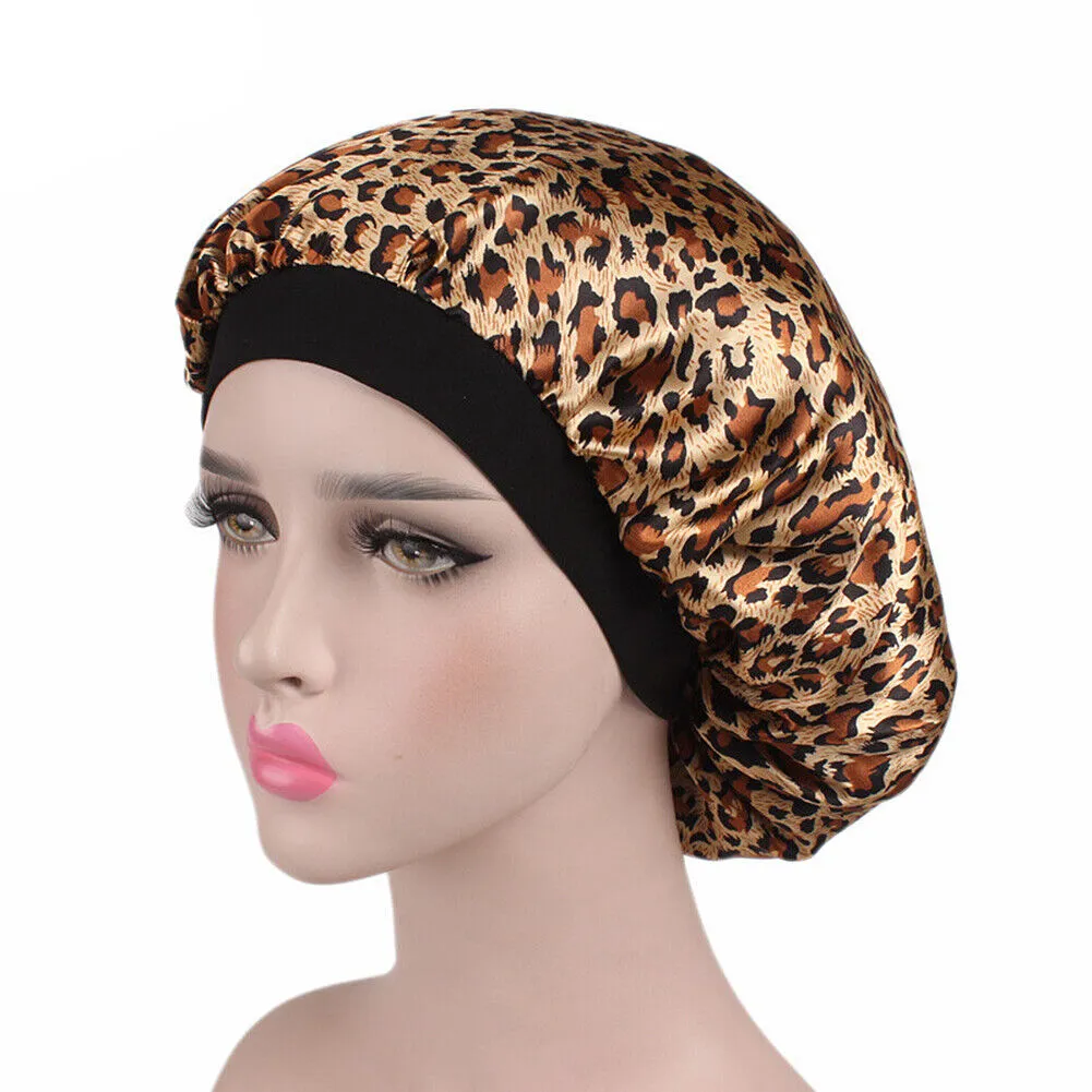 US Women Satin Night Sleep Cap Hair Bonnet Hat Silk Head Cover Wide Elastic Band