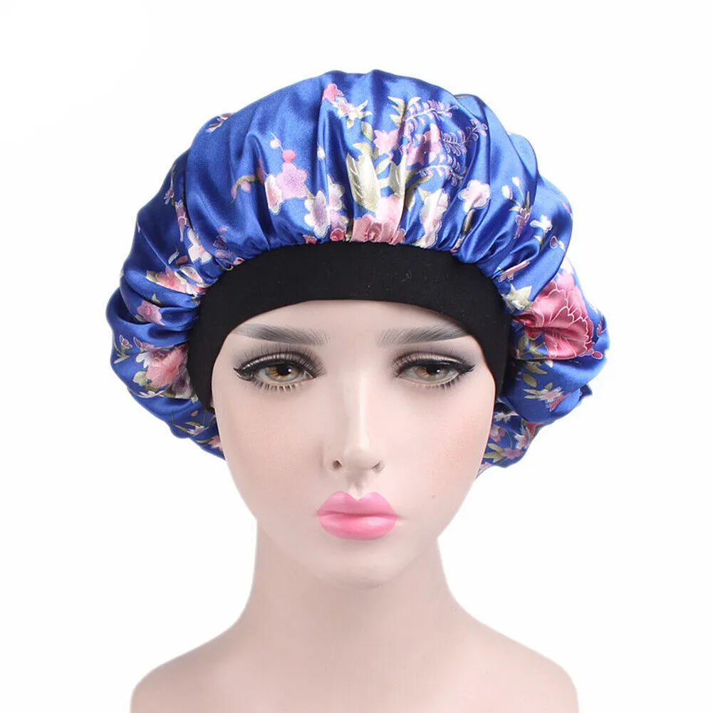 US Women Satin Night Sleep Cap Hair Bonnet Hat Silk Head Cover Wide Elastic Band