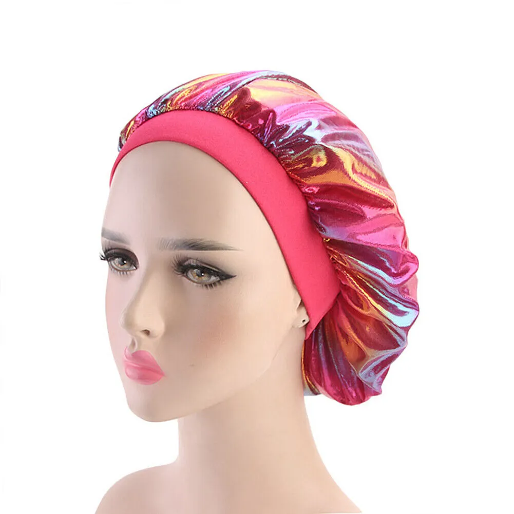 US Women Satin Night Sleep Cap Hair Bonnet Hat Silk Head Cover Wide Elastic Band