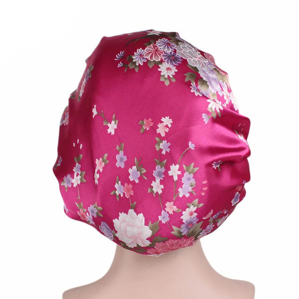 US Women Satin Night Sleep Cap Hair Bonnet Hat Silk Head Cover Wide Elastic Band