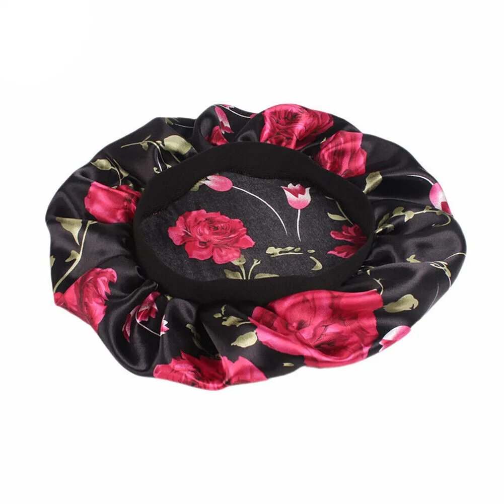 US Women Satin Night Sleep Cap Hair Bonnet Hat Silk Head Cover Wide Elastic Band