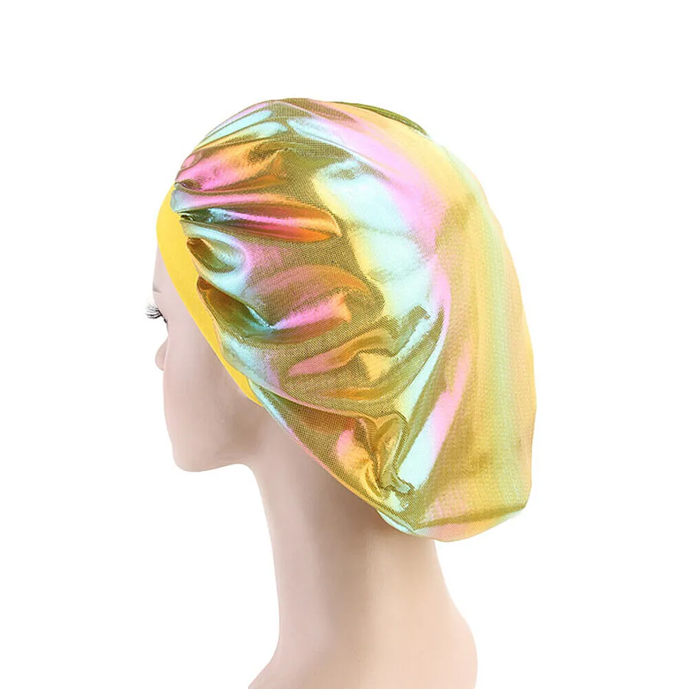 US Women Satin Night Sleep Cap Hair Bonnet Hat Silk Head Cover Wide Elastic Band