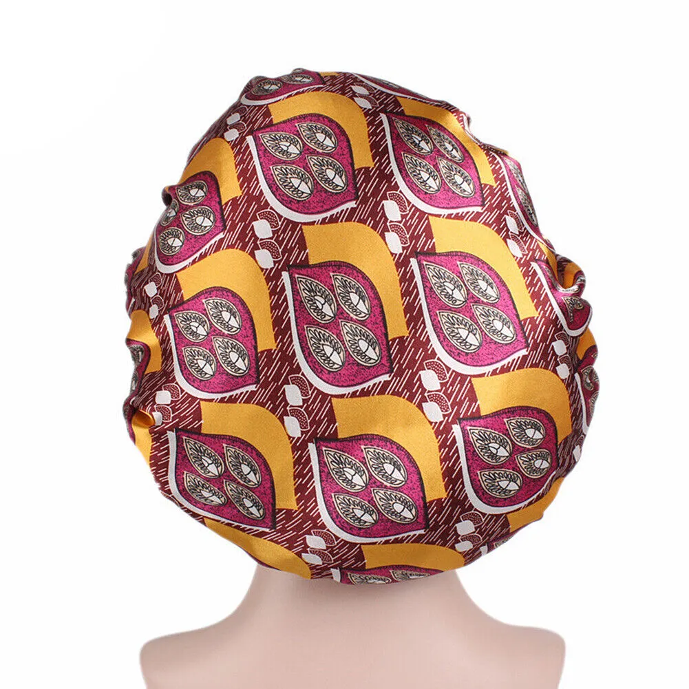 US Women Satin Night Sleep Cap Hair Bonnet Hat Silk Head Cover Wide Elastic Band