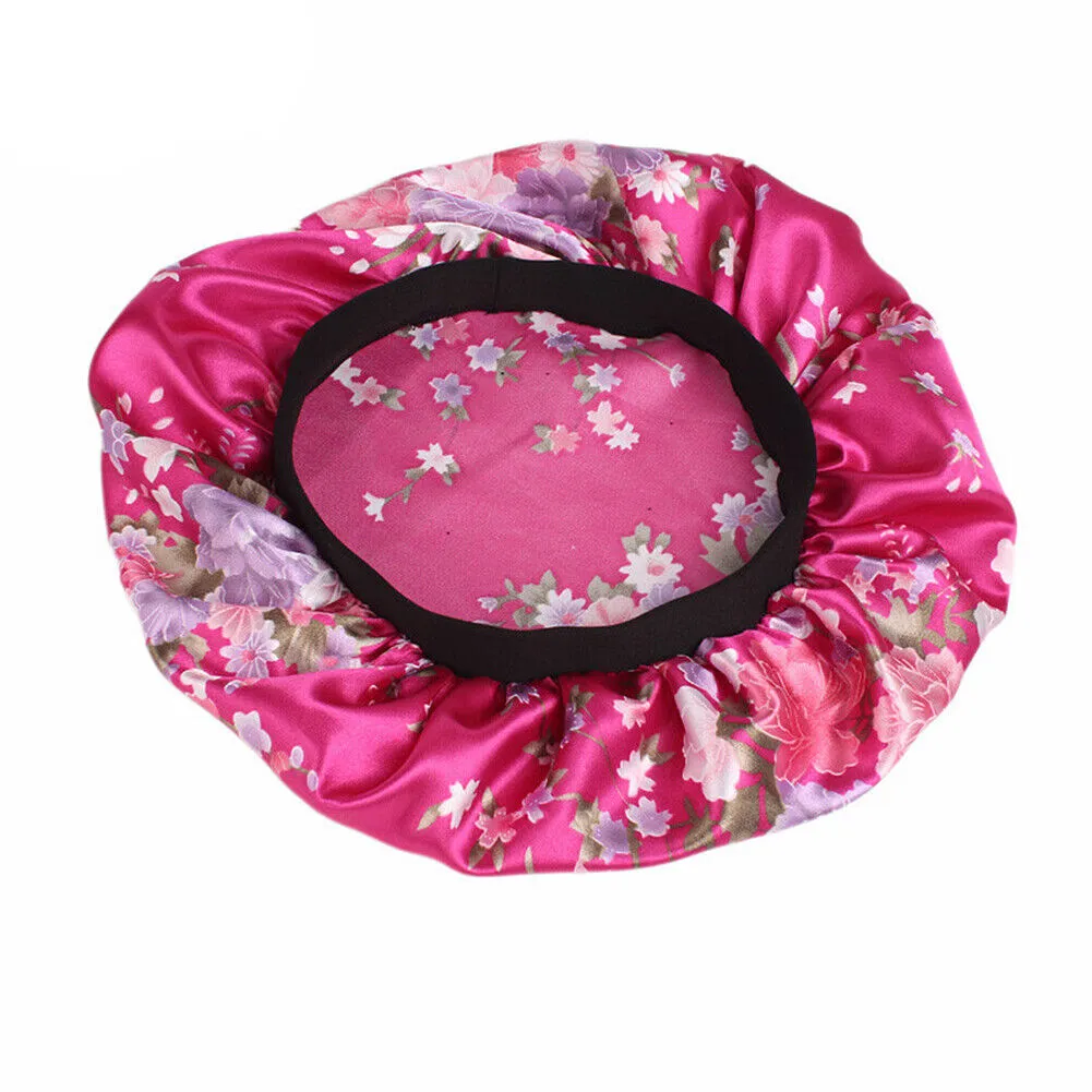 US Women Satin Night Sleep Cap Hair Bonnet Hat Silk Head Cover Wide Elastic Band