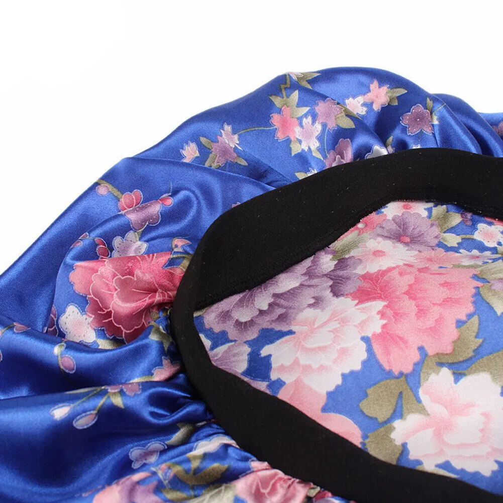 US Women Satin Night Sleep Cap Hair Bonnet Hat Silk Head Cover Wide Elastic Band