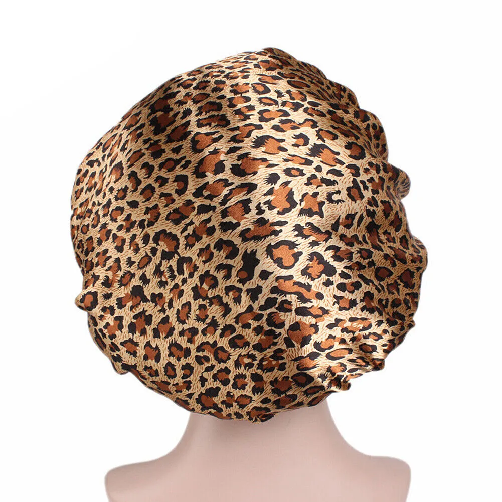 US Women Satin Night Sleep Cap Hair Bonnet Hat Silk Head Cover Wide Elastic Band