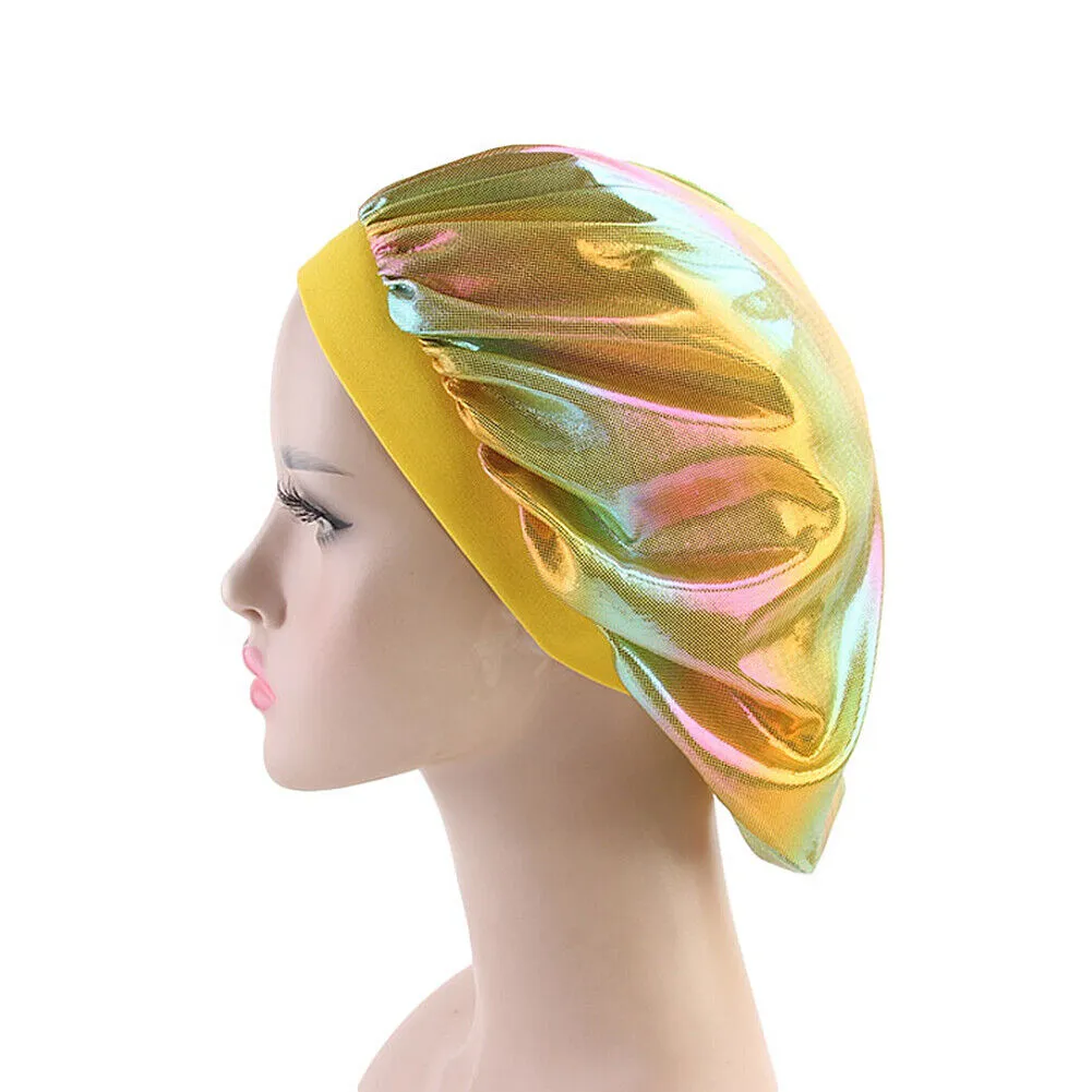 US Women Satin Night Sleep Cap Hair Bonnet Hat Silk Head Cover Wide Elastic Band