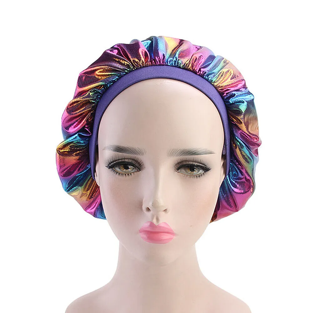 US Women Satin Night Sleep Cap Hair Bonnet Hat Silk Head Cover Wide Elastic Band