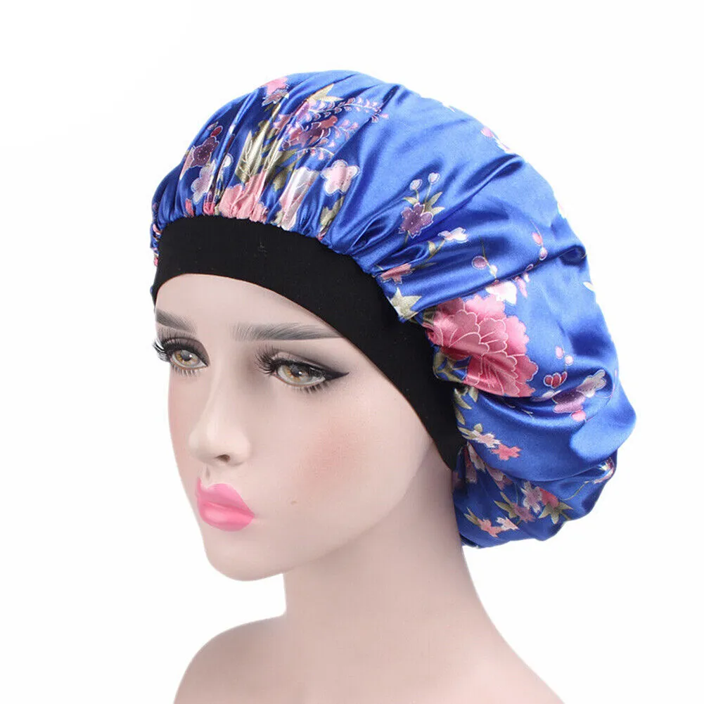 US Women Satin Night Sleep Cap Hair Bonnet Hat Silk Head Cover Wide Elastic Band