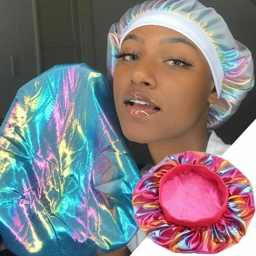 US Women Satin Night Sleep Cap Hair Bonnet Hat Silk Head Cover Wide Elastic Band