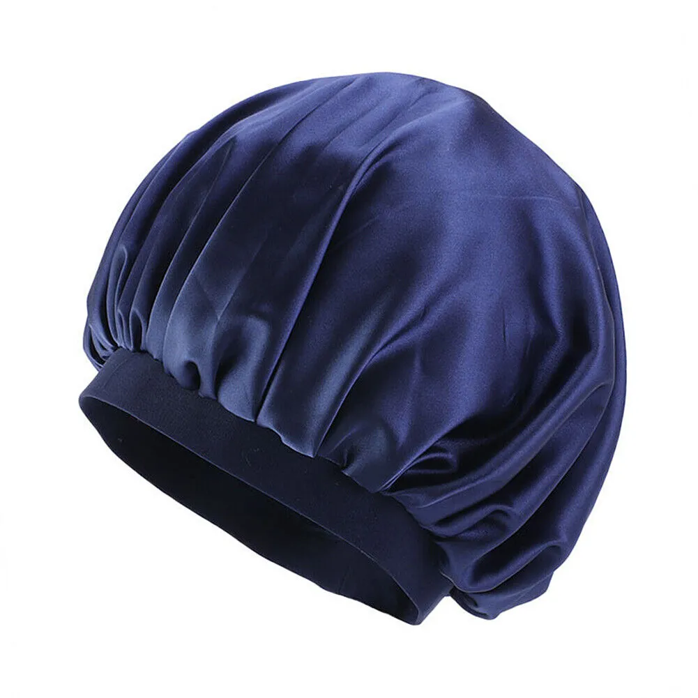 US Women Satin Night Sleep Cap Hair Bonnet Hat Silk Head Cover Wide Elastic Band