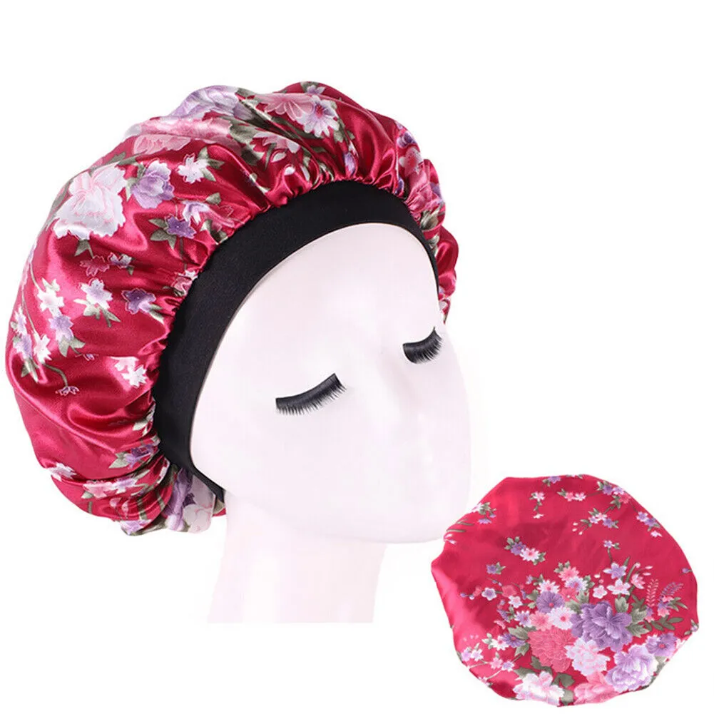 US Women Satin Night Sleep Cap Hair Bonnet Hat Silk Head Cover Wide Elastic Band