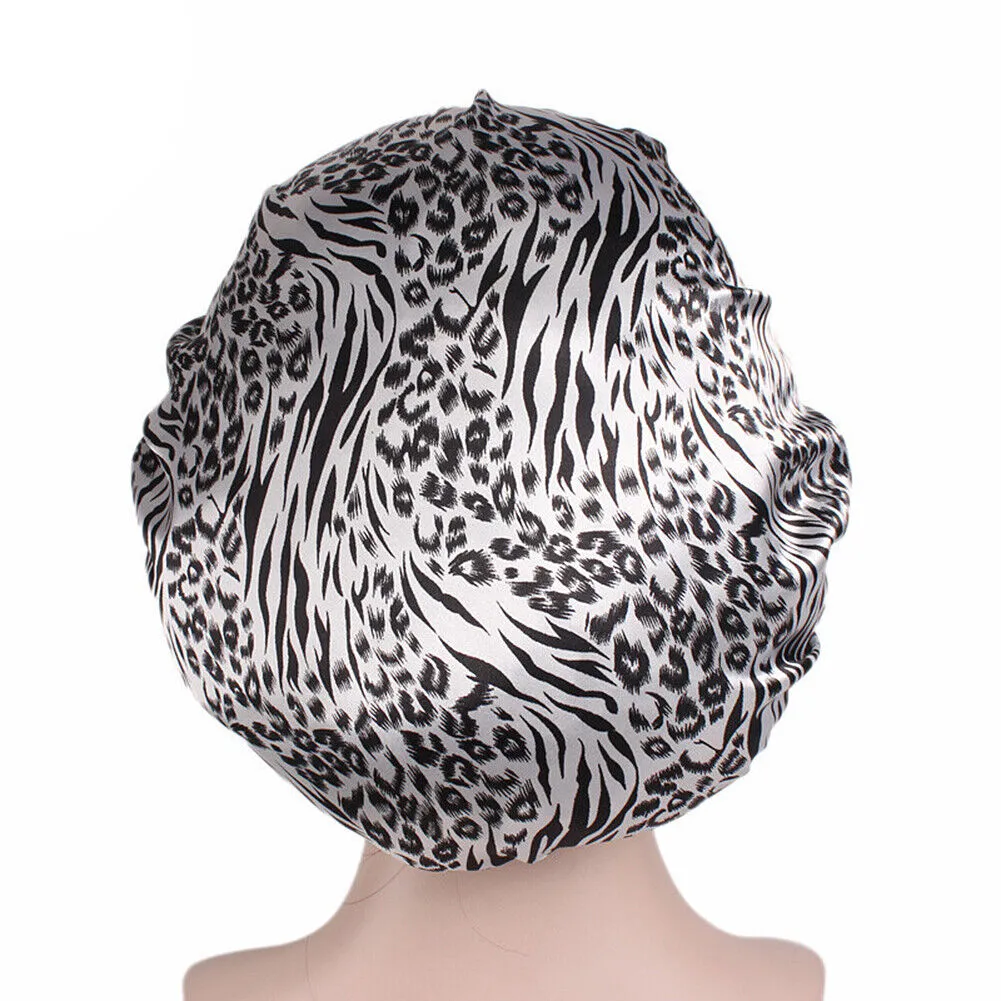 US Women Satin Night Sleep Cap Hair Bonnet Hat Silk Head Cover Wide Elastic Band