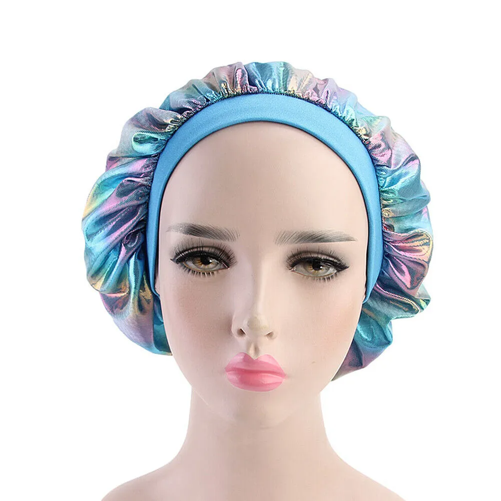 US Women Satin Night Sleep Cap Hair Bonnet Hat Silk Head Cover Wide Elastic Band