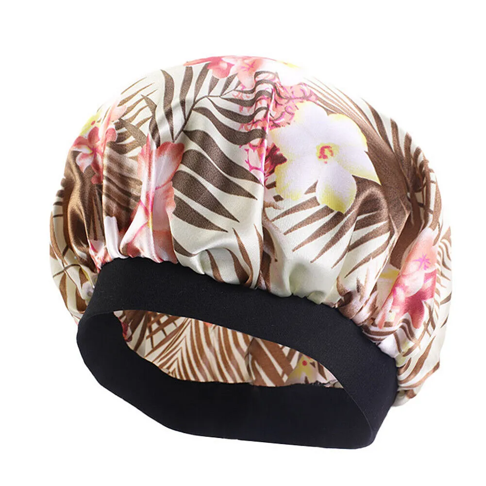 US Women Satin Night Sleep Cap Hair Bonnet Hat Silk Head Cover Wide Elastic Band