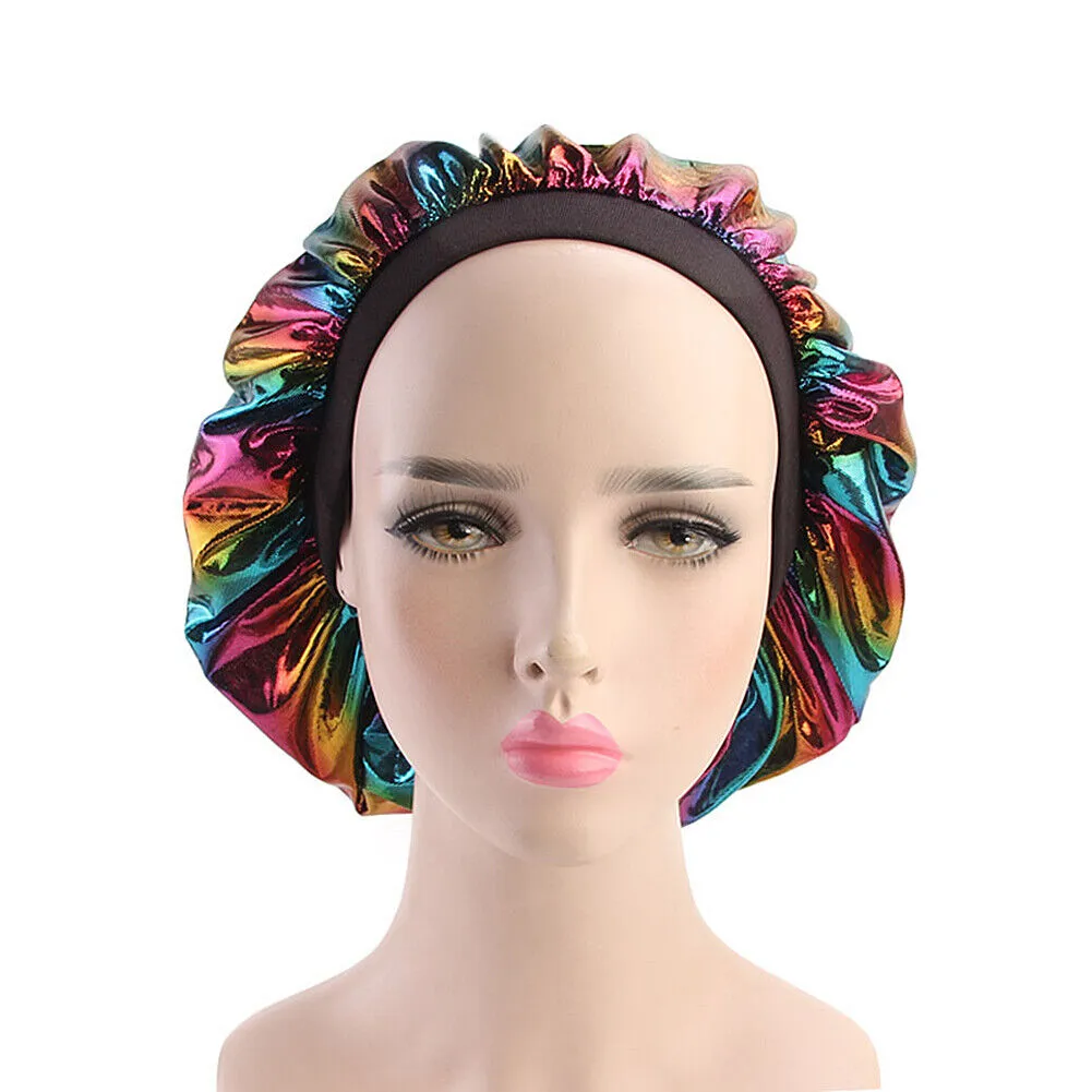 US Women Satin Night Sleep Cap Hair Bonnet Hat Silk Head Cover Wide Elastic Band