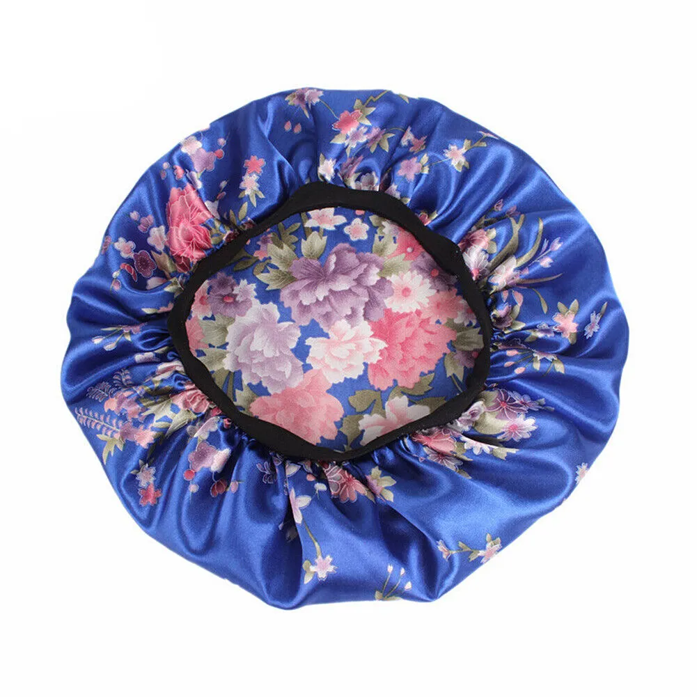 US Women Satin Night Sleep Cap Hair Bonnet Hat Silk Head Cover Wide Elastic Band
