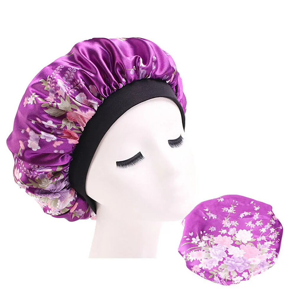 US Women Satin Night Sleep Cap Hair Bonnet Hat Silk Head Cover Wide Elastic Band