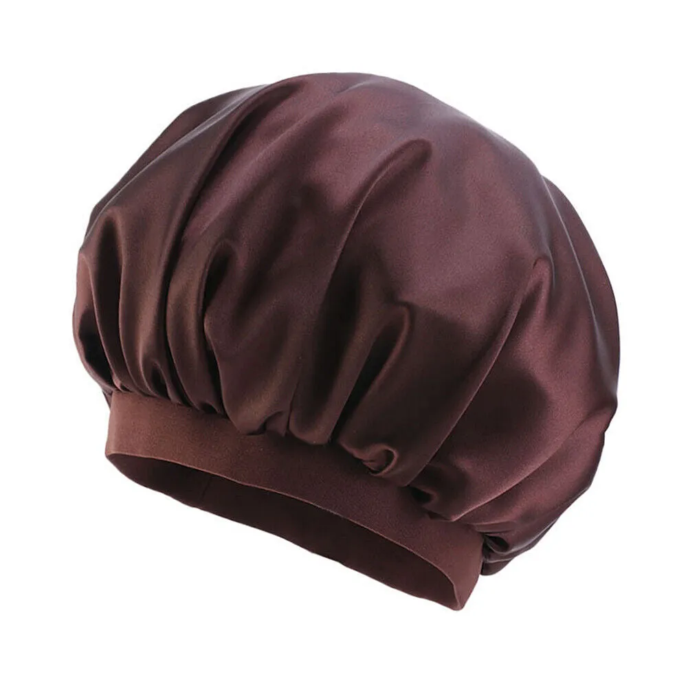 US Women Satin Night Sleep Cap Hair Bonnet Hat Silk Head Cover Wide Elastic Band