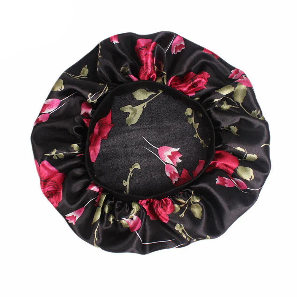 US Women Satin Night Sleep Cap Hair Bonnet Hat Silk Head Cover Wide Elastic Band
