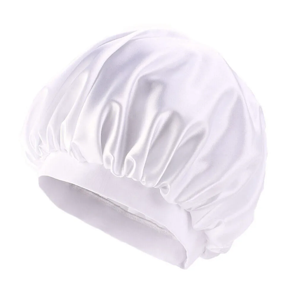 US Women Satin Night Sleep Cap Hair Bonnet Hat Silk Head Cover Wide Elastic Band