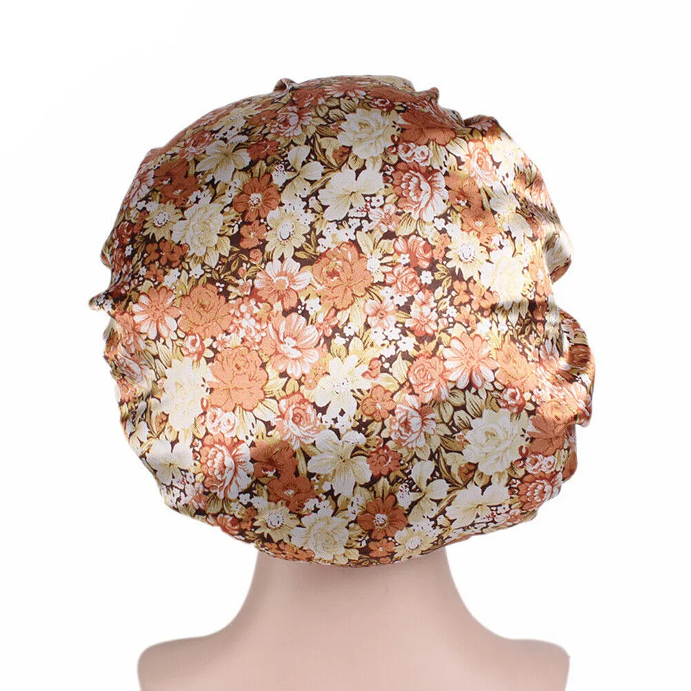 US Women Satin Night Sleep Cap Hair Bonnet Hat Silk Head Cover Wide Elastic Band