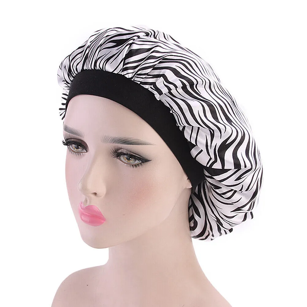 US Women Satin Night Sleep Cap Hair Bonnet Hat Silk Head Cover Wide Elastic Band