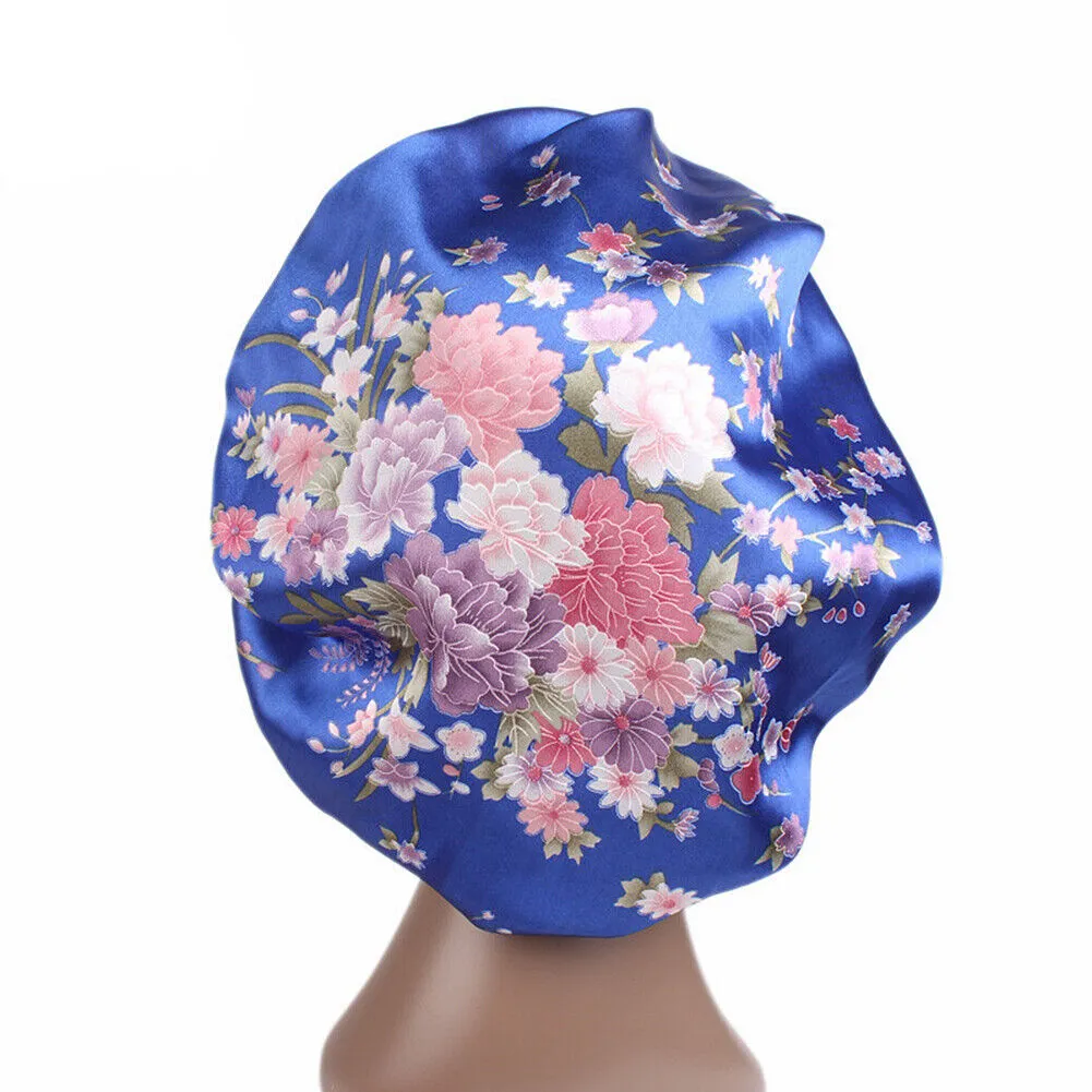 US Women Satin Night Sleep Cap Hair Bonnet Hat Silk Head Cover Wide Elastic Band
