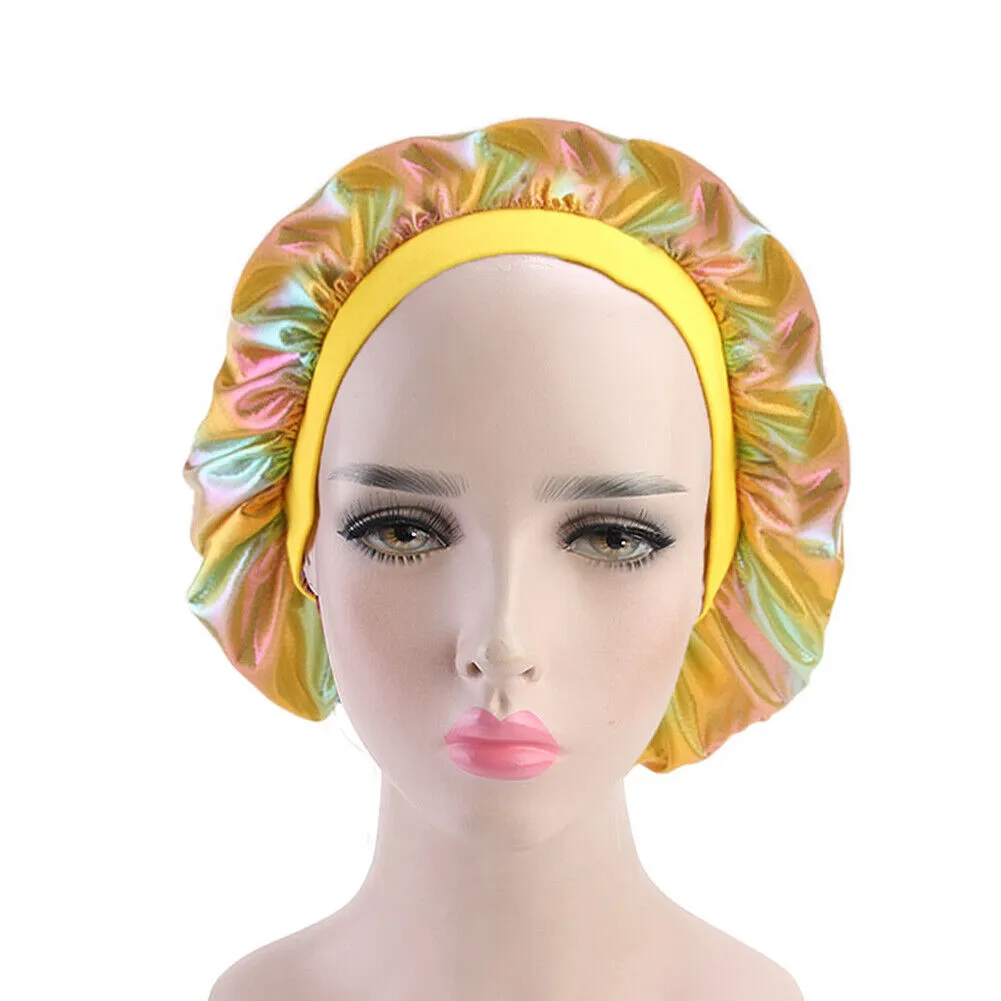 US Women Satin Night Sleep Cap Hair Bonnet Hat Silk Head Cover Wide Elastic Band