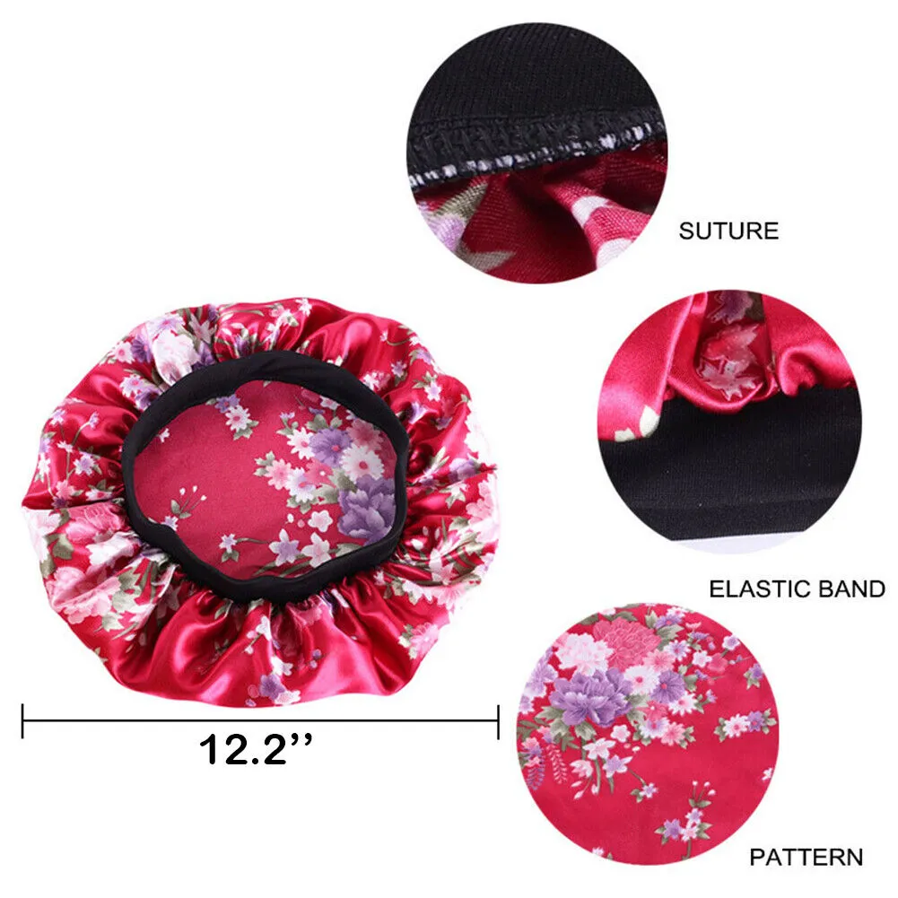 US Women Satin Night Sleep Cap Hair Bonnet Hat Silk Head Cover Wide Elastic Band